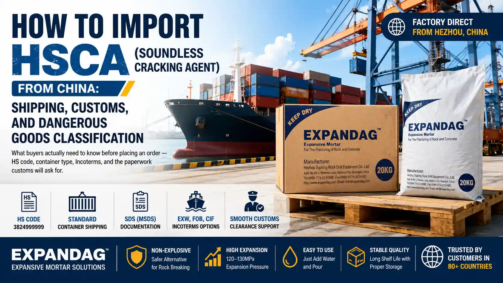 How to Import HSCA (Soundless Cracking Agent) from China: Shipping, Customs, and Dangerous Goods Classification