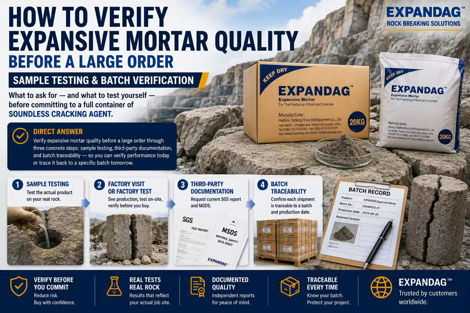 Expansive Mortar Quality Verification — Sample Testing and Batch Traceability