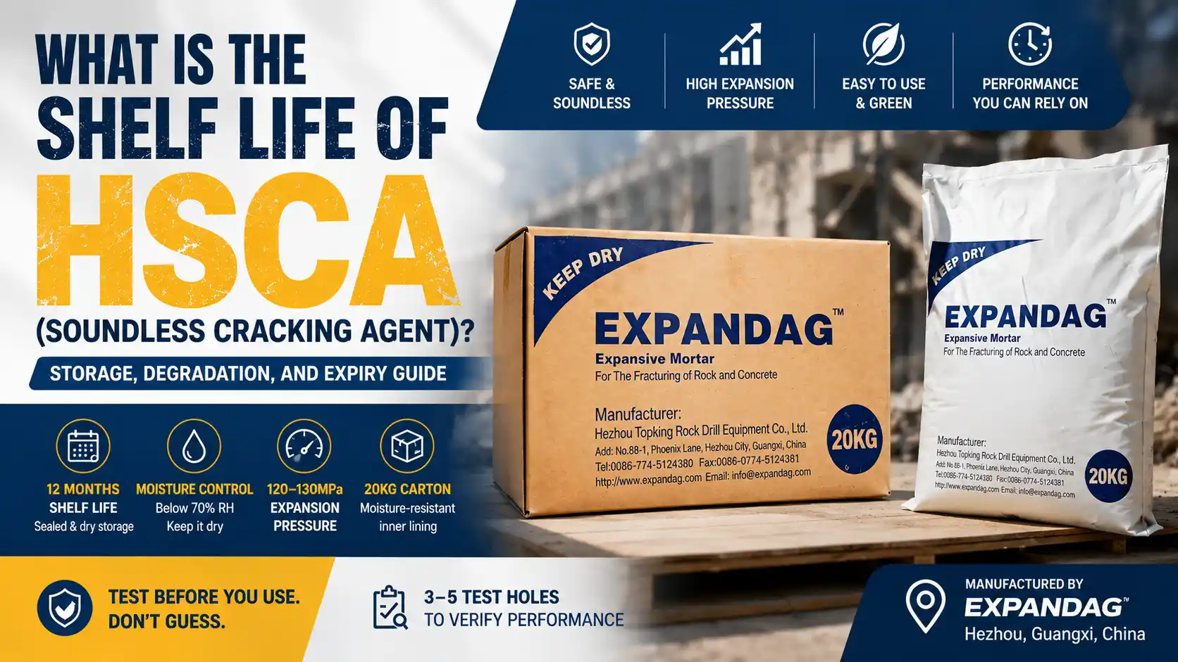 What Is the Shelf Life of HSCA (Soundless Cracking Agent)? Storage, Degradation, and Expiry Guide